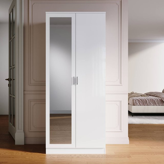 SONNI Modern Kleiderschrank 2-türig in Weiß mit Spiegeltür und Soft-Close-Funktion, B/T/H: 76 x 76 x 180 cm - Bild 1