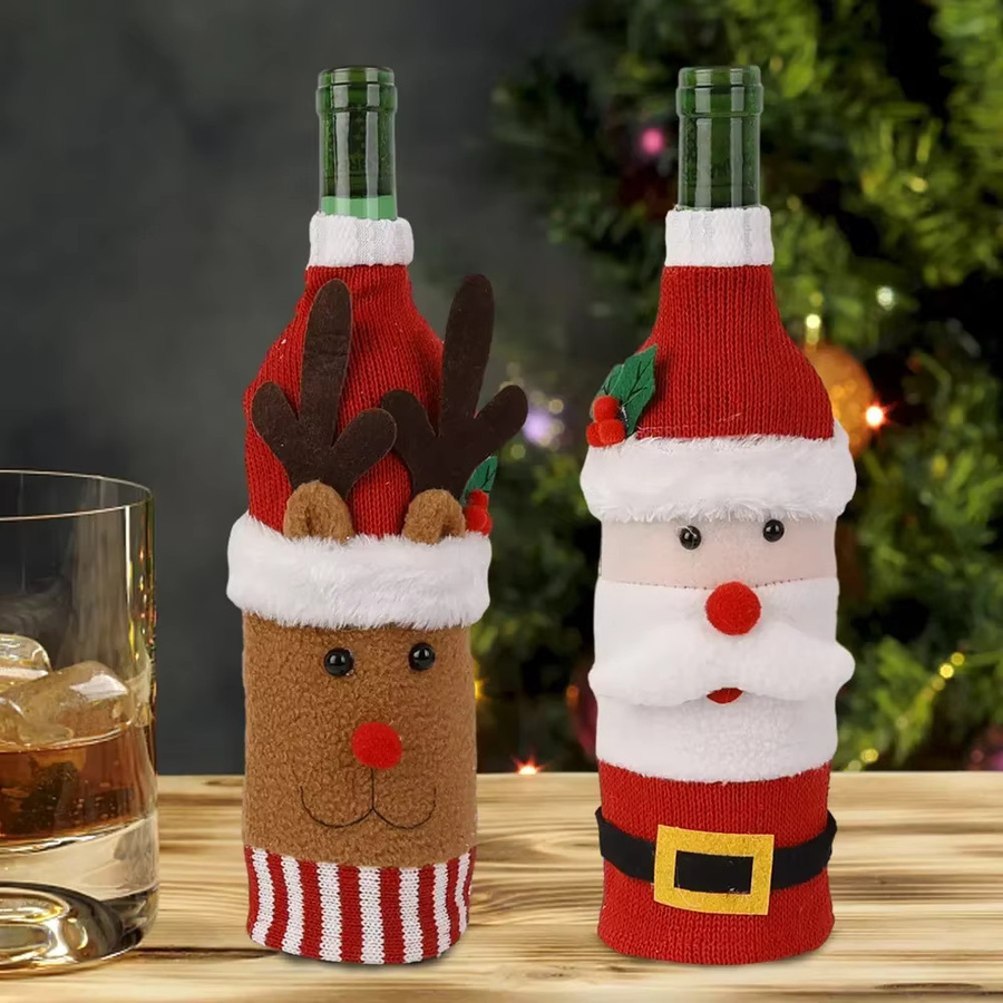 10er Set gestrickte Weinflaschen-Abdeckungen mit Santa und Schneemann in Rot für deine Weihnachtsdekoration - Bild 4