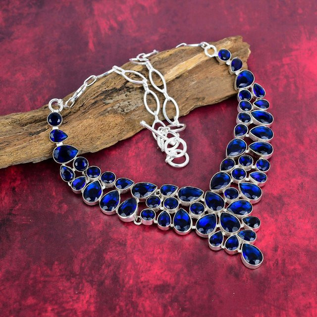Anayka Halskette, 925 Sterling Silber, blauer Saphir, 45 cm, Unisex - Bild 1