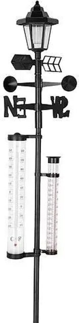 PROREGAL Wetterstation SWS29 mit Solarlampe in Schwarz, Höhe: 158 cm - Bild 1