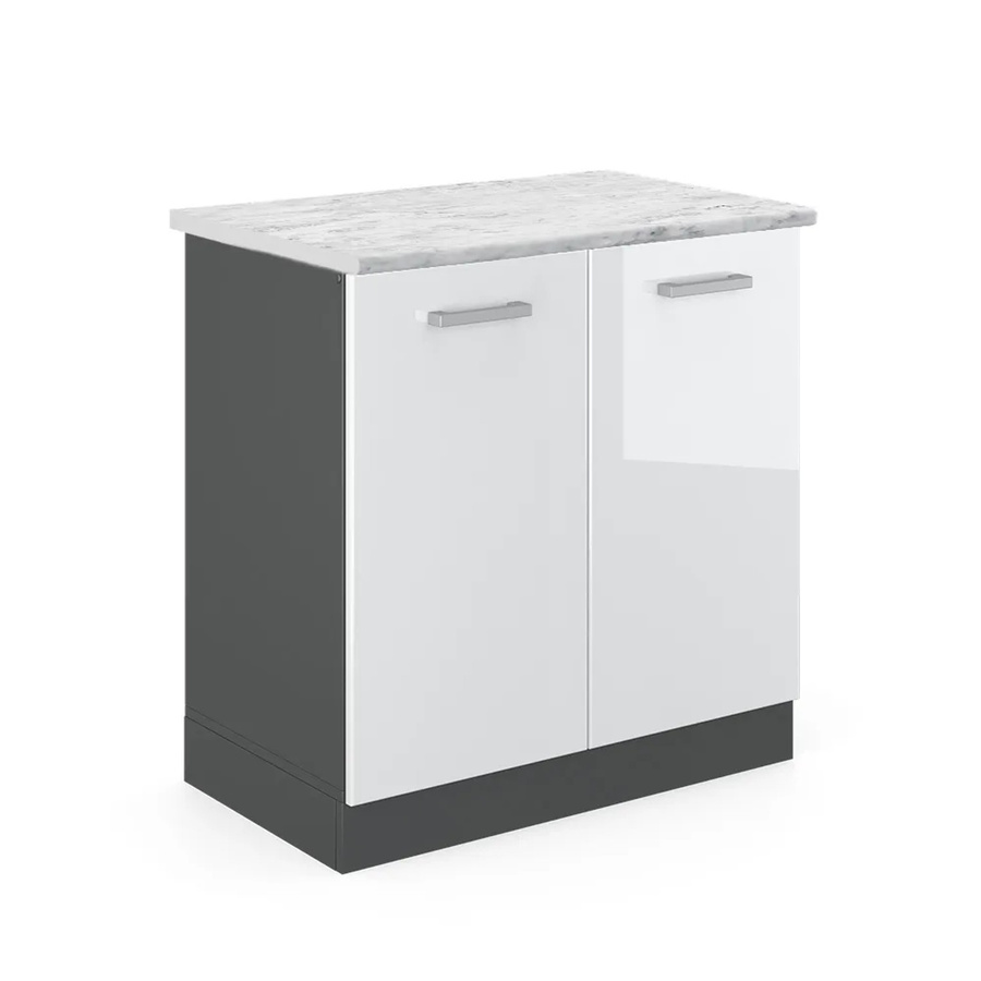 Vicco Spülenunterschrank R-Line Küchenunterschrank in Weiß Hochglanz und Anthrazit mit Marmor-Optik, B/T/H: 81,6 x 46,0 x 80,0 cm - Bild 2