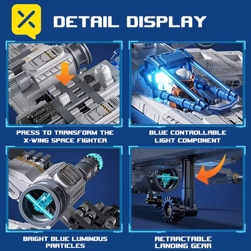 TOYLINX Star Wars X-Wing Space Fighter, Bausteine Set, mit LED-Lichtsteine - Bild 6