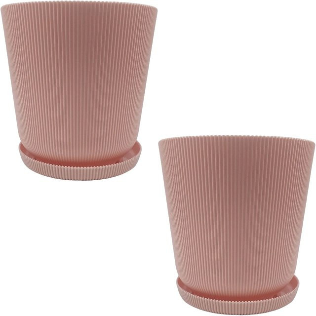 Relaxdays Blumentopf mit Untersetzer 2er Set aus Kunststoff in Pink, rund, Höhe: 20 cm, Durchmesser: 20 cm - Bild 1