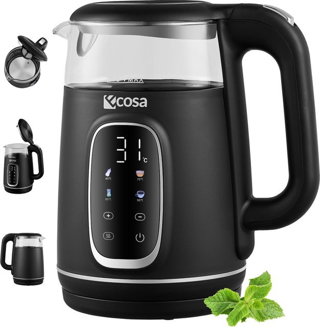 Ecosa Glas Wasserkocher Schwarz mit Temperatureinstellung und Touchdisplay, 1,7 l, 2200 W - Bild 1