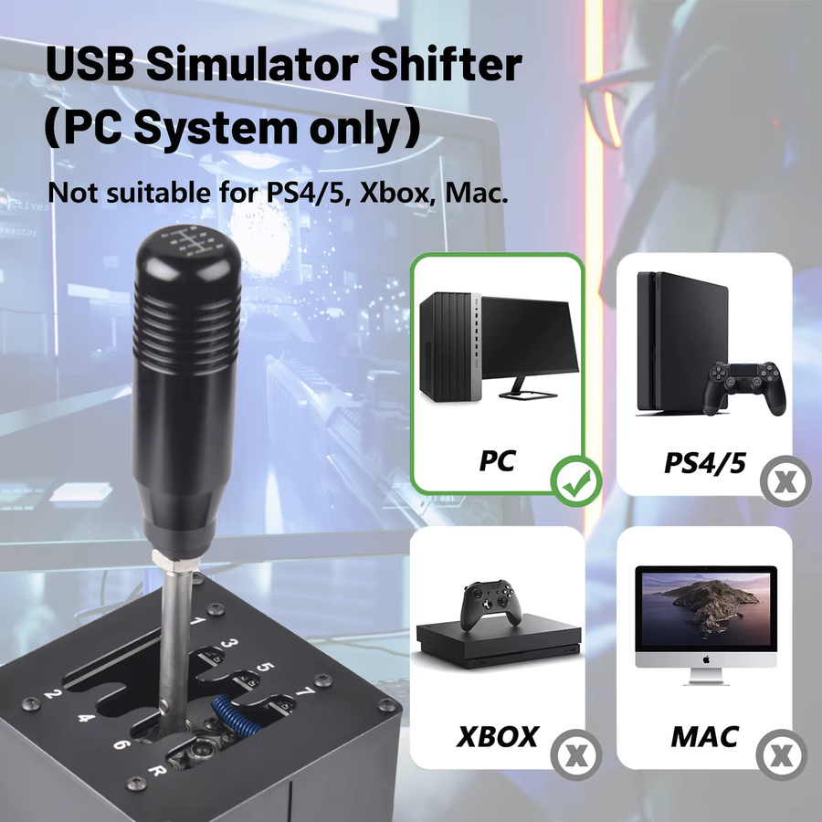 USB Handbremse und H-Schaltknauf Set für Logitech G29, Schwarz, kompatibel mit PC - Bild 4