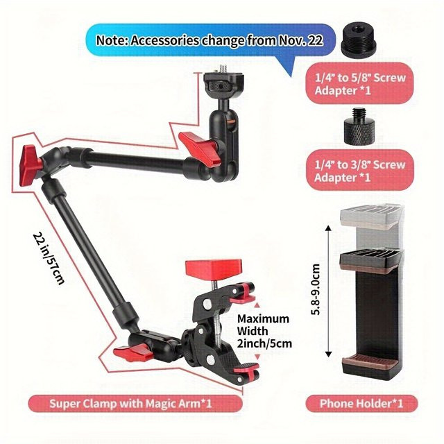 Verstellbarer Magic Arm aus Aluminium-Legierung in Schwarz, 22 Zoll (57 cm) mit 1/4 Zoll Befestigungsschrauben für Telefonhalter und Mikrofonhalter - Bild 1