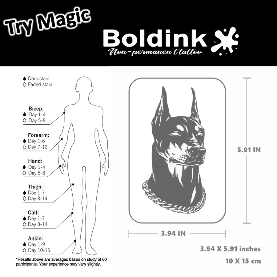 Boldink Temporäres Tattoo Dobermann mit Kette, wasserfest, semi-permanent - Bild 4
