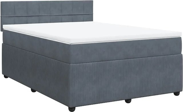 vidaXL Boxspringbett mit Matratze Dunkelgrau aus Samt, Hybrid-Design mit Taschenfederkern, B/T/H: 140 x 190 x 100,5 cm - Bild 1