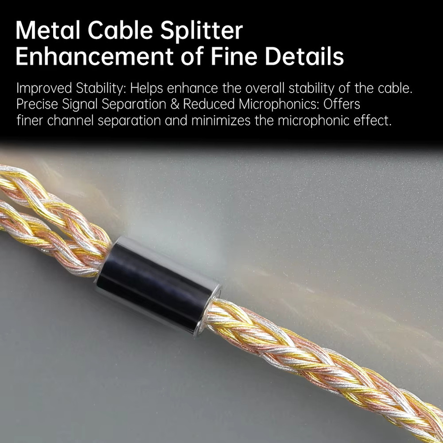 CCA Hybrid-Upgrade-Kabel für C12 mit 8 Adern und 3,5 mm Klinkenstecker, 784 Kerne in Gold, Silber und Kupfer, C-Pin Anschluss - Bild 3