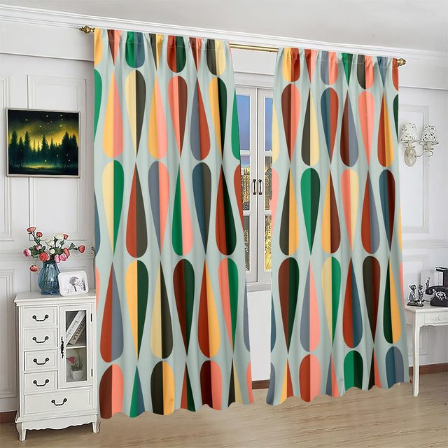 Minimalistische Wassertropfen Vorhänge aus Polyester für Schlafzimmer und Wohnzimmer, Set, Breite: 100 cm, Höhe: 70 cm - Bild 1