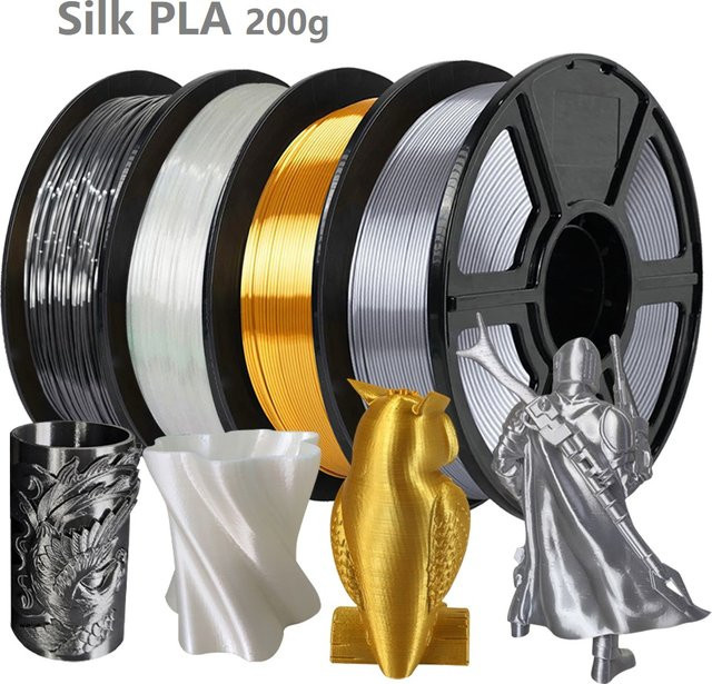3D Maliang Seidenfilament PLA 1,75 mm für FDM 3D-Drucker, 200 g, Farben: Gold, Silber, Schwarz, Weiß - Bild 1