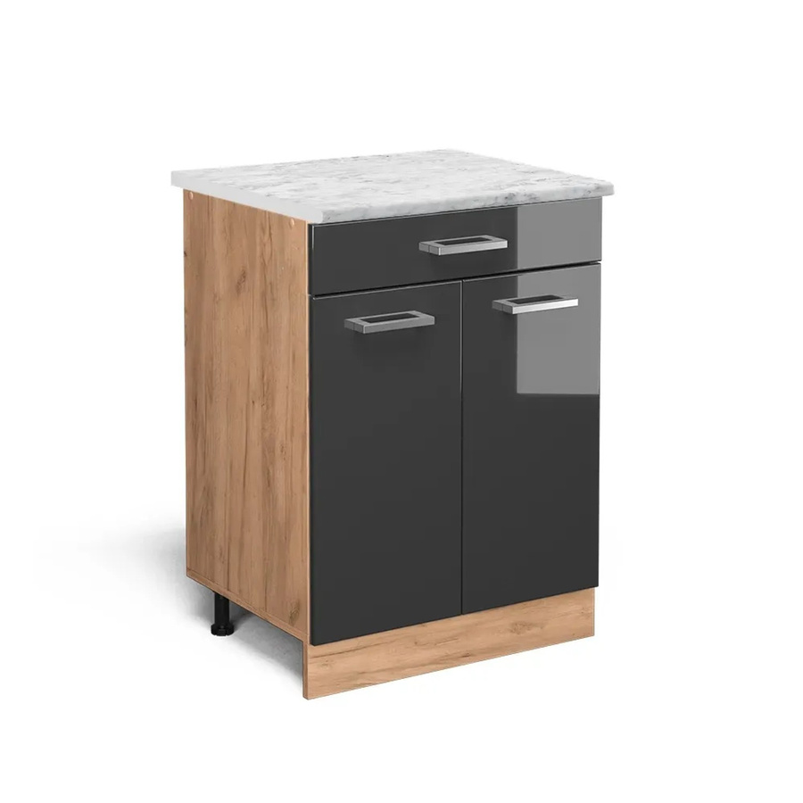 Vicco Küchenschrank R-Line Schubladenschrank in Anthrazit Hochglanz und Eiche mit Marmor-Optik, B/T/H: 60 x 46 x 81,6 cm - Bild 2