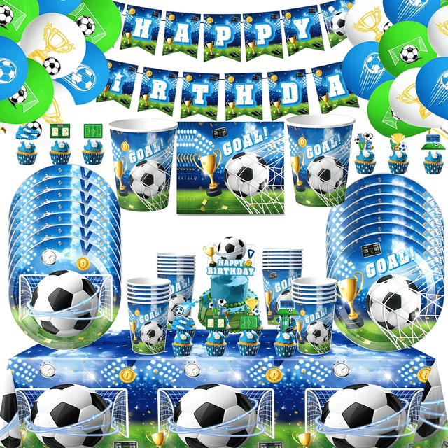 cicimini Fußball Geburtstag Party Dekoration Set in Multicolour mit Tischdecke, Ballons, Bannern und Kuchen Topper - Bild 1