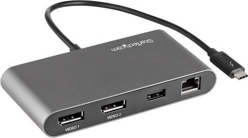 StarTech.com Thunderbolt 3 Mini Dockingstation mit dualen DP 4K 60 Hz Anschlüssen, USB-C und GbE Ethernet in Schwarz/Silber/Grau (TB3DKM2DPL) - Bild 1