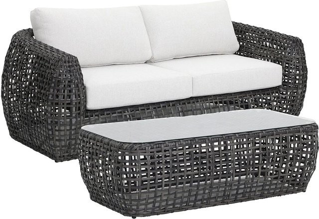 Gartensitzgruppe MYLIA aus Polyrattan mit 2-Sitzer Gartensofa, Couchtisch und Polsterkissen in Anthrazitgrau, Breite: 198 cm - Bild 1