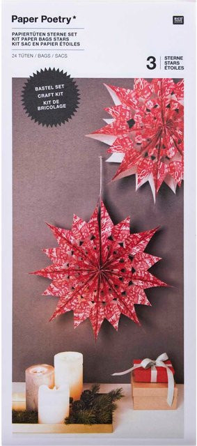 Rico Design Paper Poetry Bastelset Jolly Christmas Papiertüten-Sterne in Rot - Bild 1