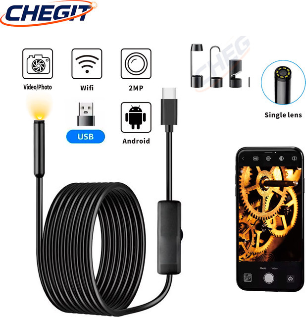 JJRC USB-C Endoskop Boreskop-Inspektionskamera mit 6 LED-Leuchten, IP67 wasserdicht, Schwarz - Bild 1
