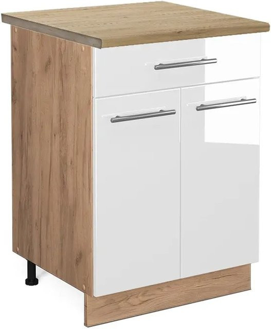 Vicco Küchenunterschrank Fame-Line in Weiß Hochglanz und Goldkraft Eiche mit Schublade, Breite: 60 cm - Bild 1