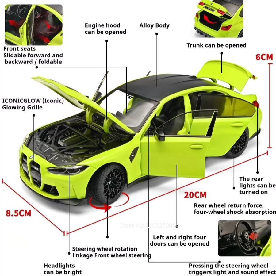 MAKEDA M3 CS LCI X5M Miniaturmodell, Spielzeugauto, 1:24, Metall, mit Licht und Sound, mit öffnenden Türen - Bild 1