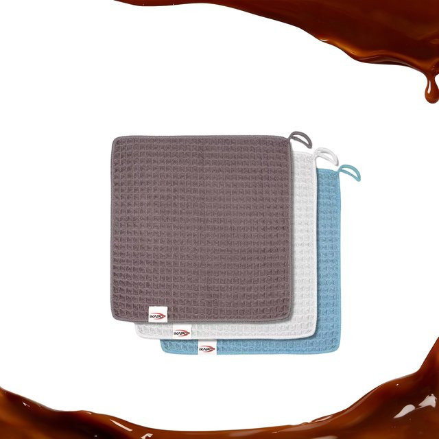 IKAPE Mikrofaser-Reinigungstücher für Kaffeebars, 3er-Pack, grau und mehrfarbig, hochsaugfähig für Dampfdüsen, Filter und Oberflächen - Bild 1