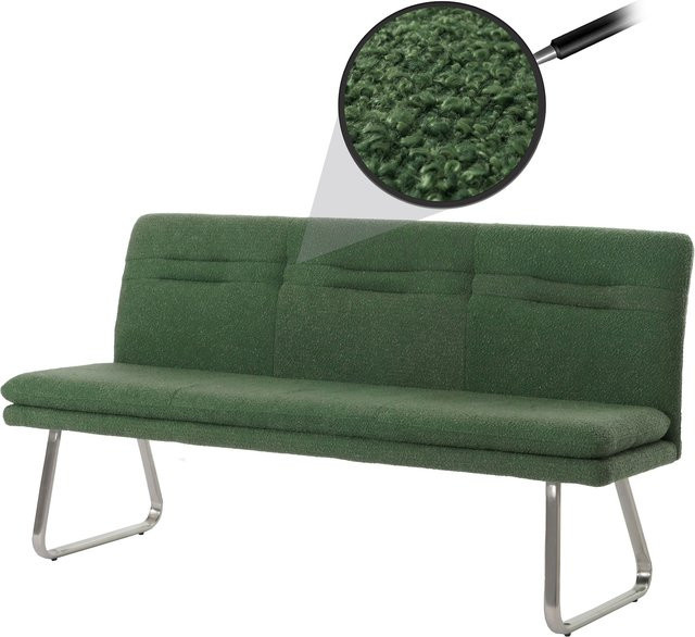MCW Sitzbank H70 mit Lehne aus Bouclé Stoff in Grün und gebürstetem Edelstahl, B/T/H: 180 x 58 x 93 cm - Bild 1