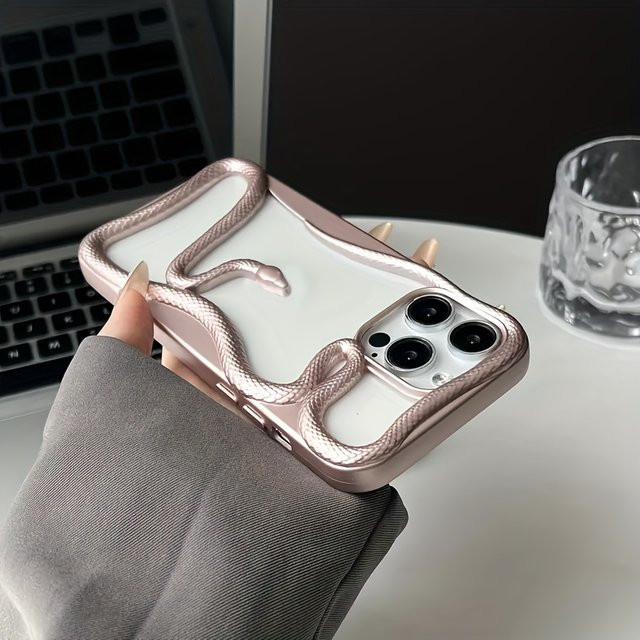 Schutzhülle mit Schlangenmotiv aus 3D-Soft-TPU für Apple iPhone 17 16 15 14 13 Pro Max in Schwarz - Bild 1