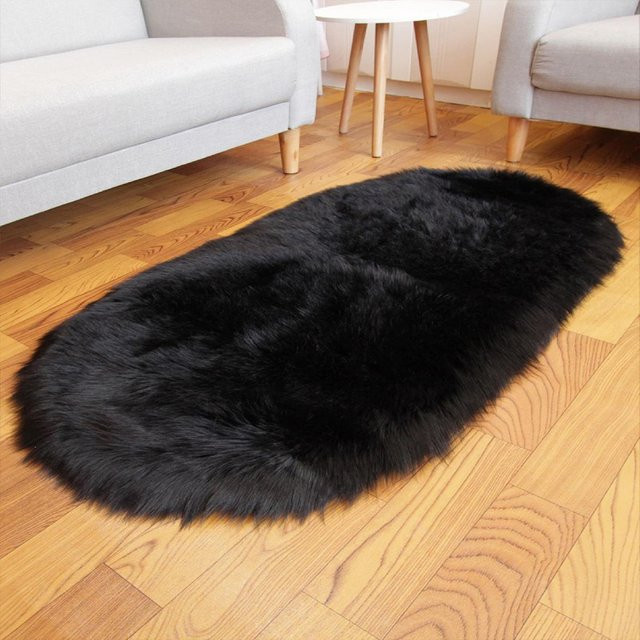 VIKAMA Moderner Ovaler Flauschiger Teppich aus Kunstfell für Wohnzimmer und Schlafzimmer - Bild 1