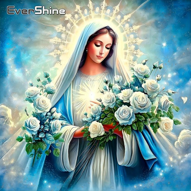EverShine Diamant-Mosaik Malerei Jungfrau Maria mit Rosen als Vollflächige Stickerei in Multicolour, B/H: 20 x 20 cm - Bild 1