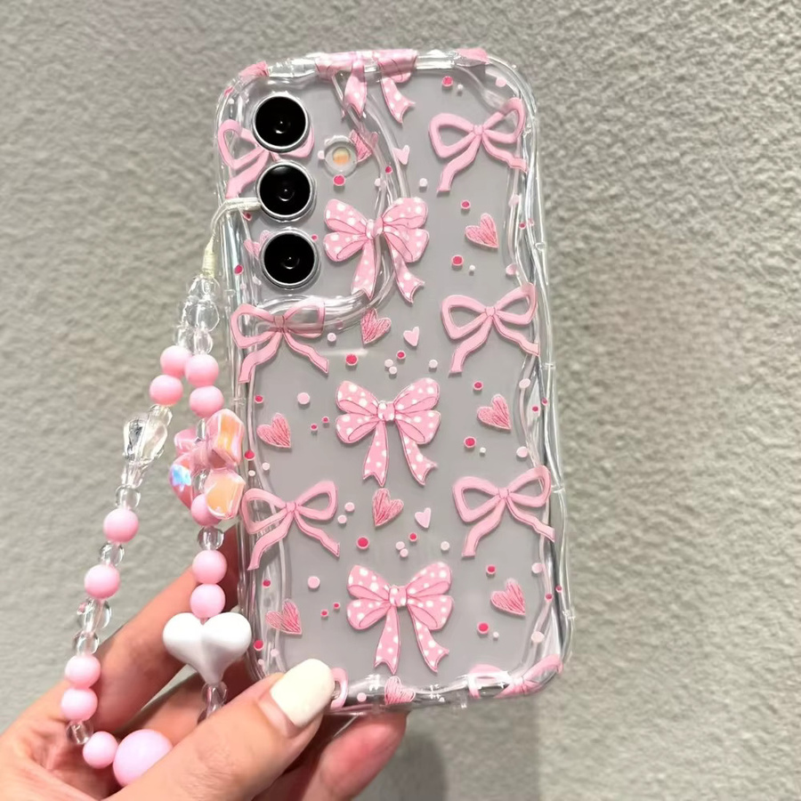 Transparente Handyhülle mit rosa Herz- und Schleifenmuster für Samsung Galaxy S25 S24 Ultra S23 S22 Plus S24 FE A55 A54 A34 A33 Softcover - Bild 3