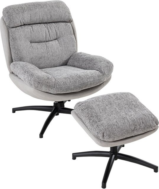 Better Home Relaxsessel mit Hocker in Grau, gepolsterter Drehsessel mit Diamanttufting und Armlehnen - Bild 1