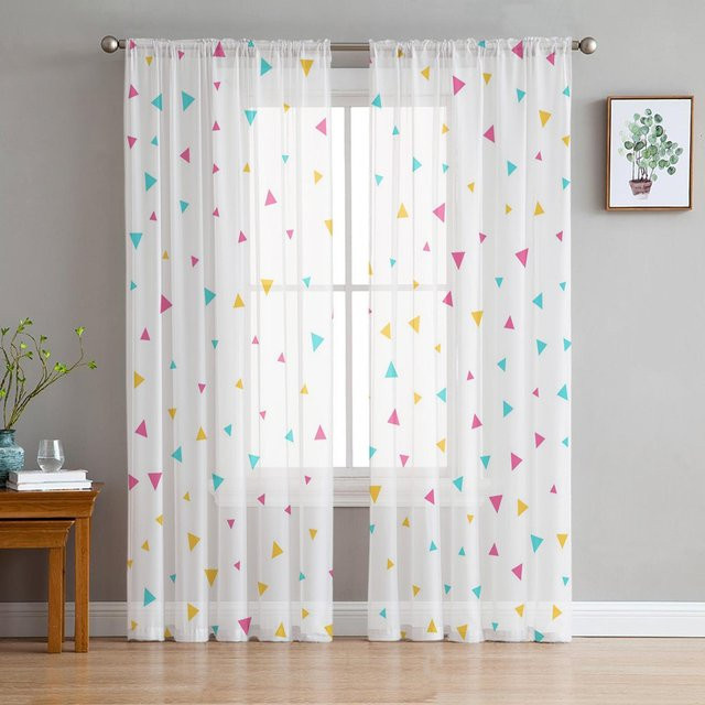 A Family Of Home Textiles Transparenter Tüllvorhang mit unregelmäßigem Dreieck-Design in Weiß, B: 135 cm, H: 114 cm - Bild 1