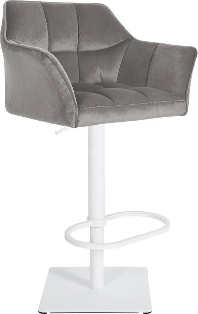 DELUKE Barhocker SIHAR, höhenverstellbarer Barstuhl aus Samt in Grau mit Lehne und 360 Grad Drehbarkeit, B/T/H: 64 x 45 x 88 cm - Bild 1