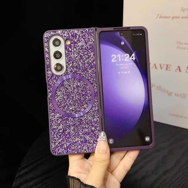 Sparkling Diamond Brilliant Handyhülle für Samsung Galaxy Z Fold 7 6 5 4 3 mit Magnetic Cover und Soft Edge aus TPU in Schwarz und Lila - Bild 1