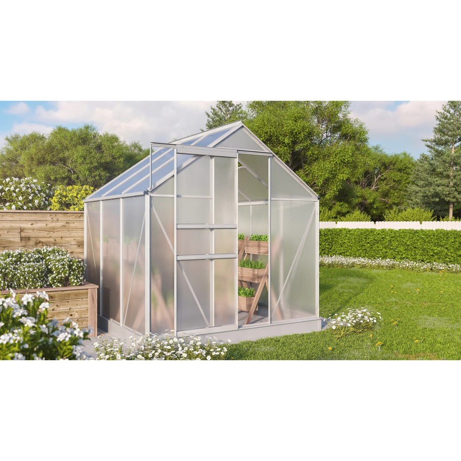 Vitavia Gewächshaus Comet 3800 HKP mit Alu-Vorzugsset in Silber und Transparent aus Polycarbonat mit Schiebetür, Regenrinnen und Dachfenster - Bild 2