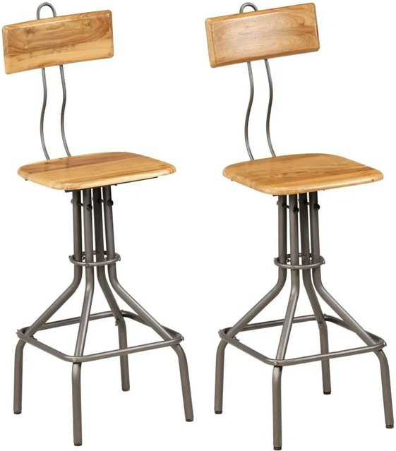 Set aus 2 vidaXL Barhockern im industriellen Stil aus Teakholz und Stahl in Braun - Bild 1