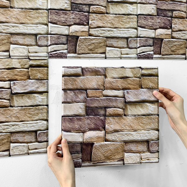 COMMOMY 3D-Fliesenaufkleber in Steinoptik, selbstklebende Wandpaneele für Küche und Badezimmer, grau und mehrfarbig - Bild 1