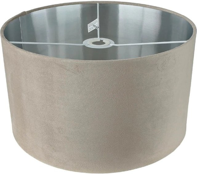 Licht-Erlebnisse Samt Lampenschirm für Pendelleuchten in Taupe Silber, rund, Durchmesser: 38 cm, E27 - Bild 1
