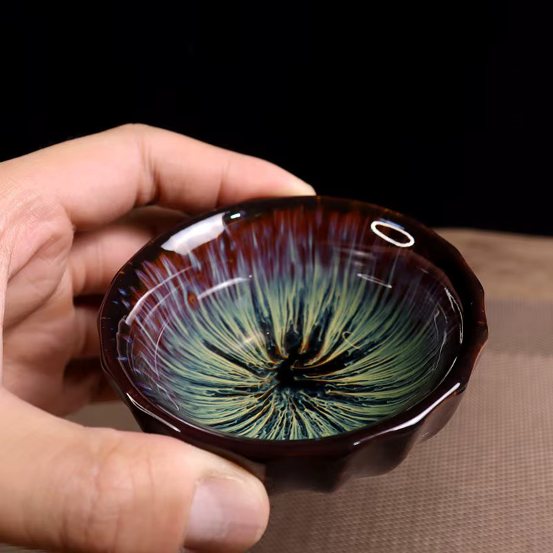 Handgefertigte Jian Zhan Teeschale mit kristalliner Glasur in Multicolour für die Teezeremonie - Bild 3