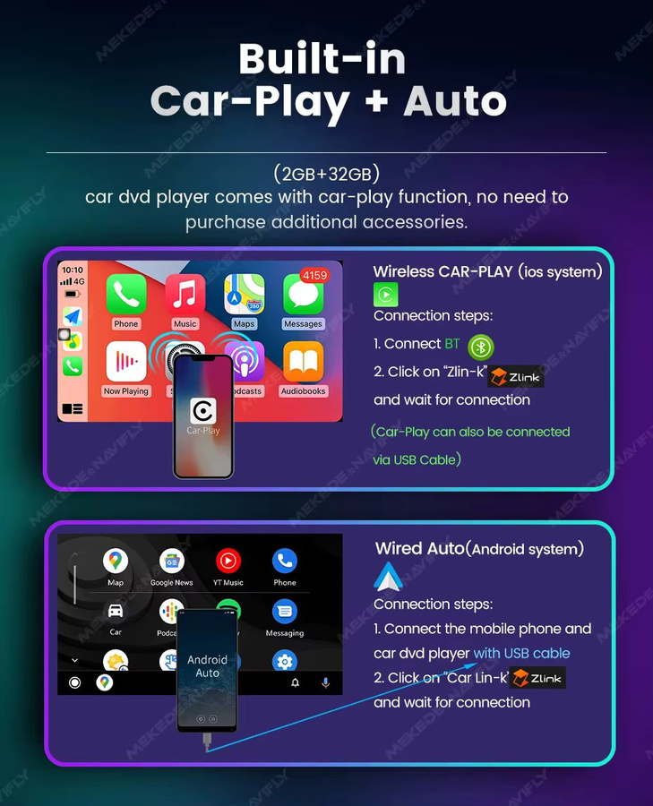 Navi Fly Android 15 Autoradio-Multimedia-Player mit Carplay in Schwarz für VW Volkswagen Skoda Octavia Golf 5 6 Touran Passat B6 Polo Jetta - Bild 4