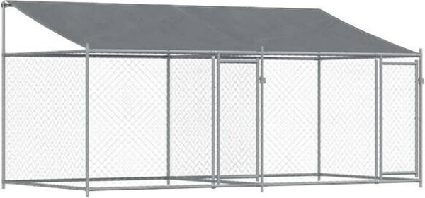 vidaXL Hundezwinger aus verzinktem Metall mit Dach und Türen, Grau, B/T/H: 400 x 200 x 200 cm