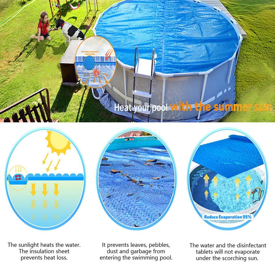 Blaues PE-Folien-Rundpoolabdeckung Set mit Solar- und Thermedecke zur Boden- und Untergrund-Isolierung - Bild 2