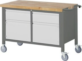 STIER Fahrbare Werkbank Premium in Grau mit 2 Schubladen und 2 Flügeltüren, B/T/H: 125 x 70 x 88 cm - Bild 1