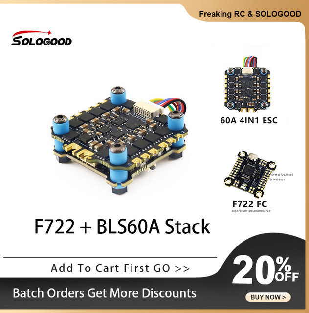 SoloGood F722 Flight Controller V1.0 BLHeli_S 60A Flight Stack in Schwarz, B/T/H: 30,5 x 30,5 mm, geeignet für FPV X8 Drohnen - Bild 1