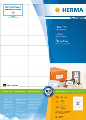 Herma SuperPrint Universal-Etiketten weiß auf DIN A4, 3300 Stück, 100 Bogen, Breite: 2,54 cm, Höhe: 7,0 cm - Bild 2