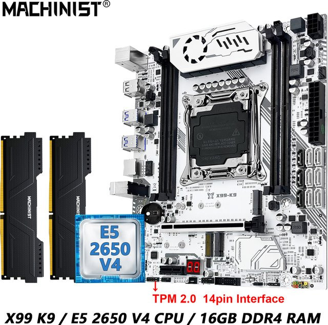 MACHINIST X99 K9 Motherboard Kit mit Xeon E5 2650 V4 CPU, 16 GB DDR4 RAM und NVME M.2, LGA2011-3 Schnittstelle mit TPM 2.0 - Bild 1