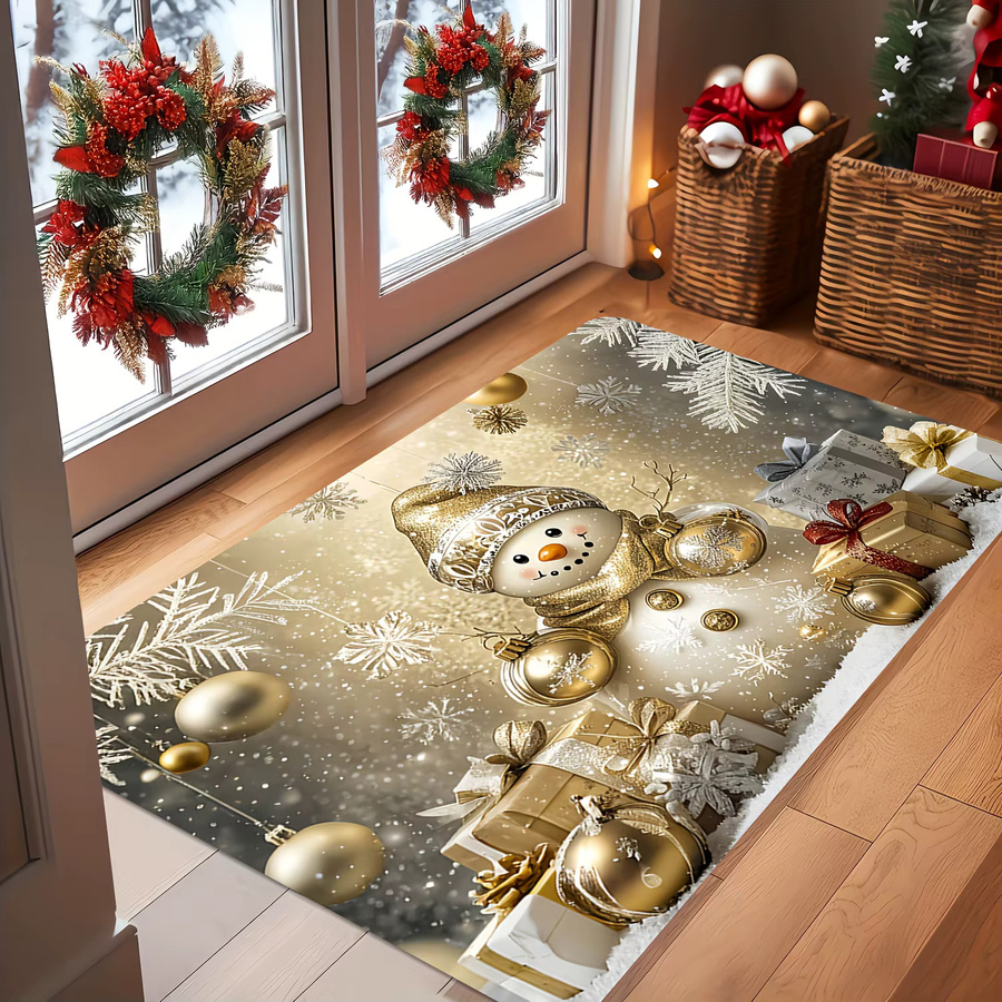 VIKAMA Weihnachtliche Fußmatte mit Schneemann-Muster in Weiß, rutschfest und schmutzabweisend, B/T: 60 x 40 cm - Bild 3