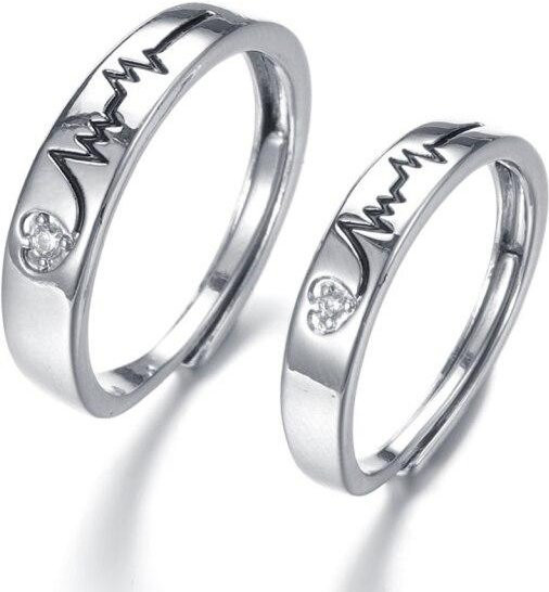 YIRAN Jewelry Partnerring Herzschlag, Zirkonia, Silber, gray, Damen - Bild 1