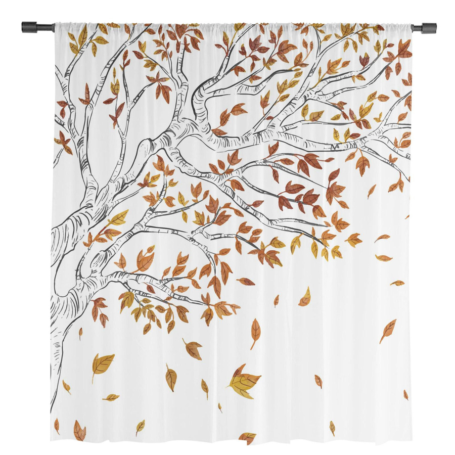 Transparentes Tüll-Voile-Vorhang mit gelbem Blätter-Muster von Household supplies MH, Breite: 135 cm, Höhe: 115 cm - Bild 3