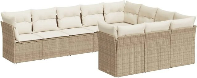 vidaXL 10-tlg Garten-Sofagarnitur in L-Form aus PE-Rattan und pulverbeschichtetem Stahl in Beige/Cremeweiß mit UV-beständigen Kissen und Stauraum - Bild 1