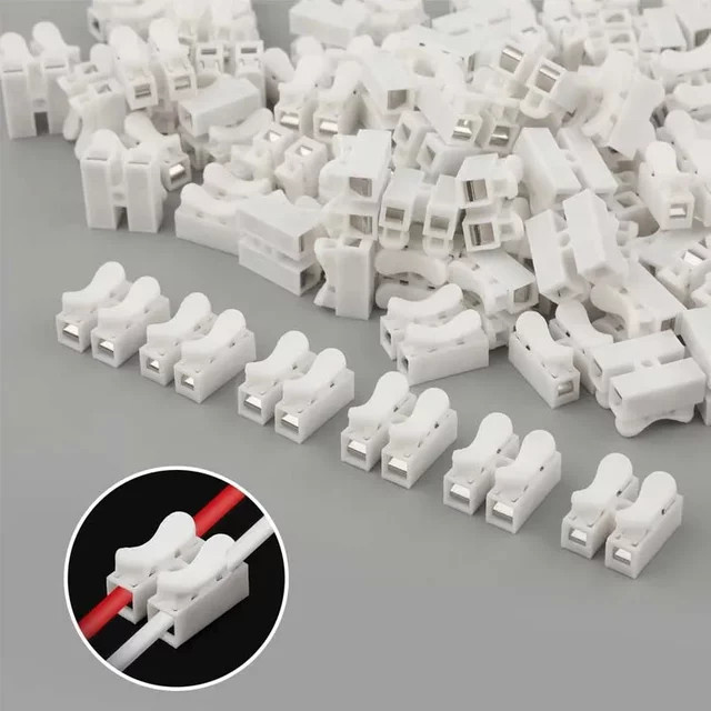 50 Stück Push-Quick-Kabelverbinder CH2 in Weiß, 2-polig, 10A 220V, Federkontakt-Steckverbinder für Beleuchtung und Elektroinstallationen - Bild 1